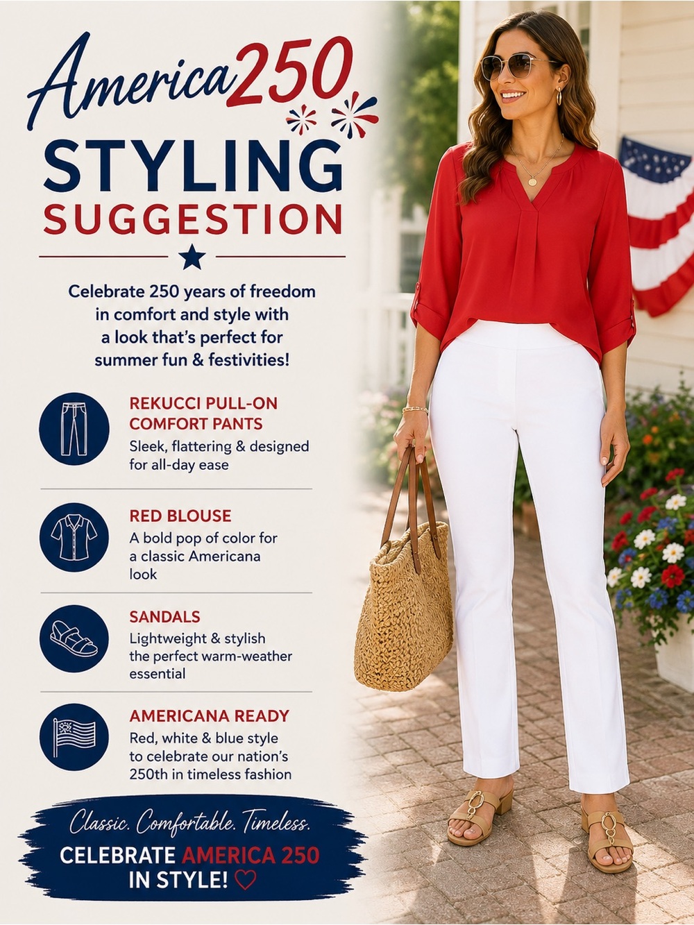 Rekucci White Pull-On Comfort Pants | July 4th Americana Summer Style - Picture 8 of 8